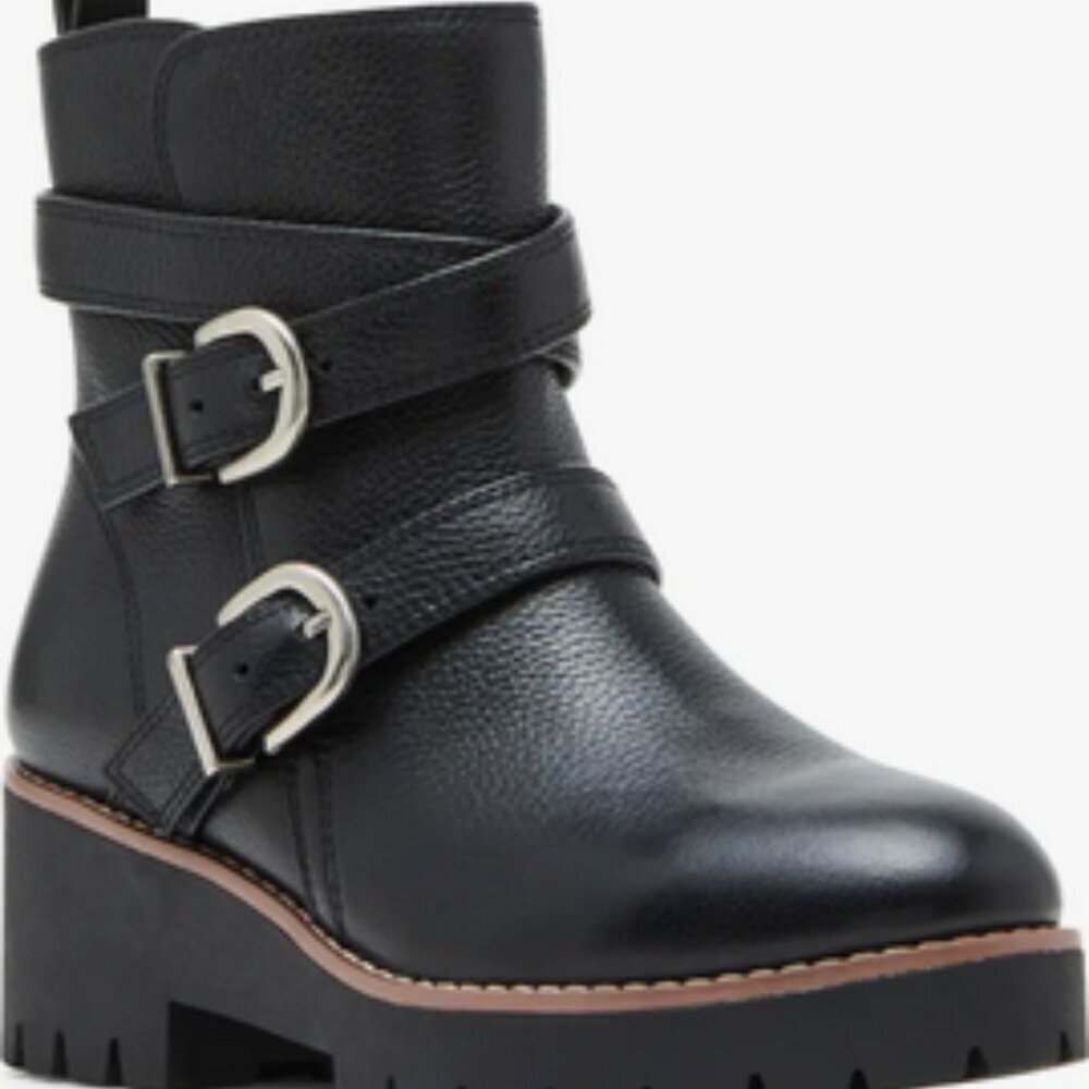 Blondo Dazie Waterproof Black Leather Buckle Strap Lug Sole Bootie. Sz: 9.5